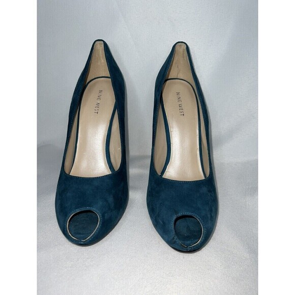 Nine West Peep Toe Dark Turquoise High Heels Womens Sz 10 Leather Upper - Picture 5 of 9